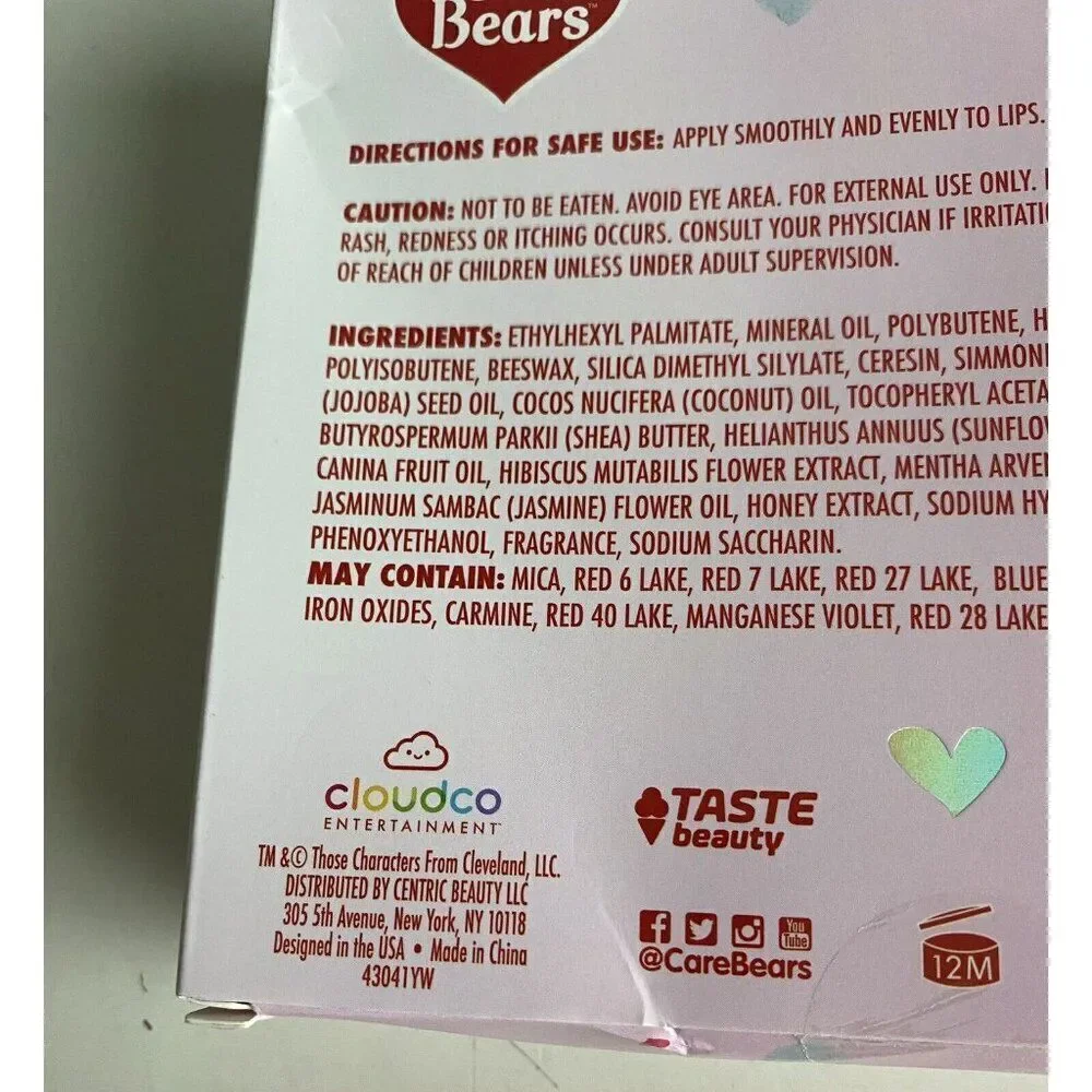 Set Of 4 Taste Beauty CARE BEARS Vitamin E Infused‎ Flavored Lip Oil Valentines